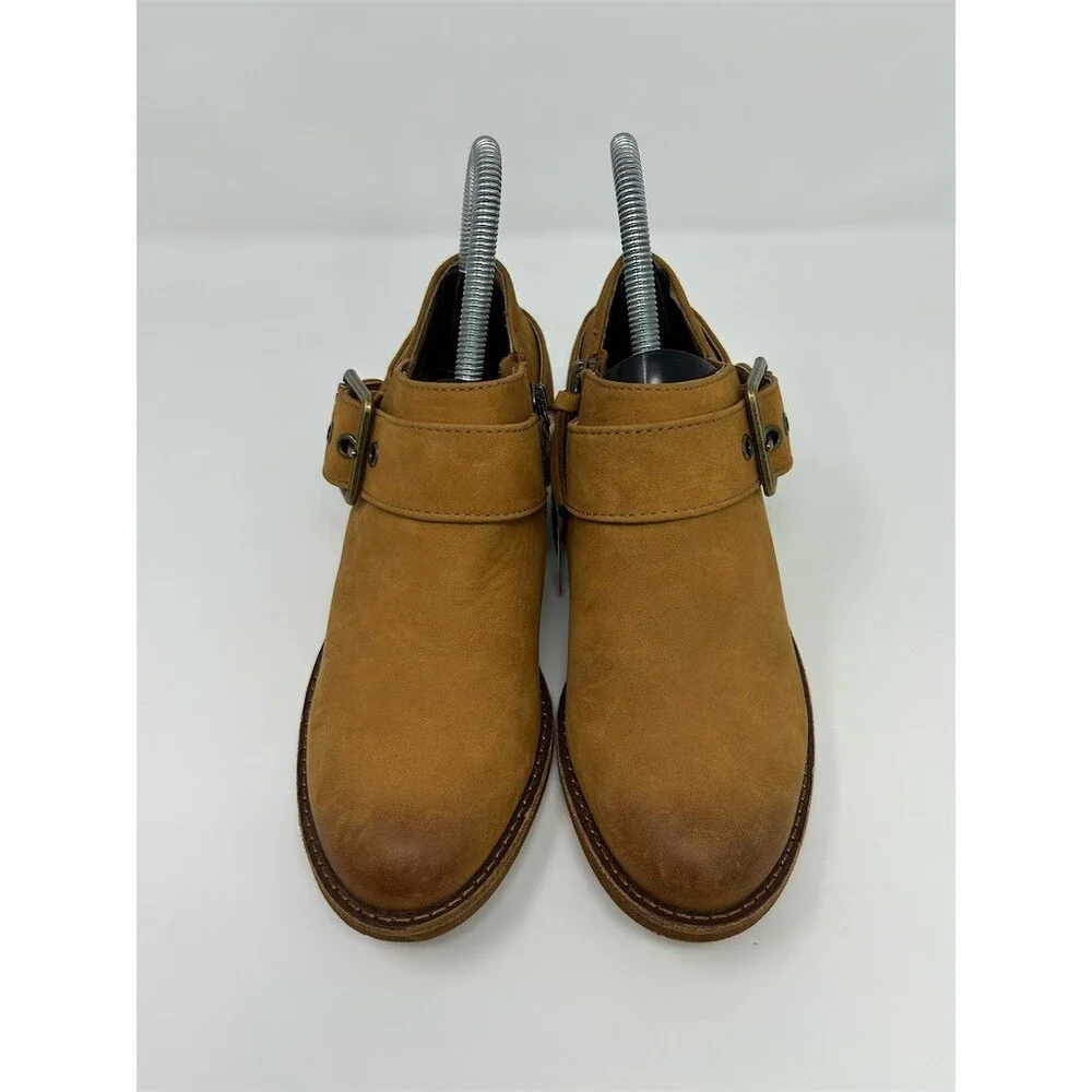 Sofft Ankle Booties Brown Tan Camel Side Zip Buckle Strap Round Toe Block Size 6